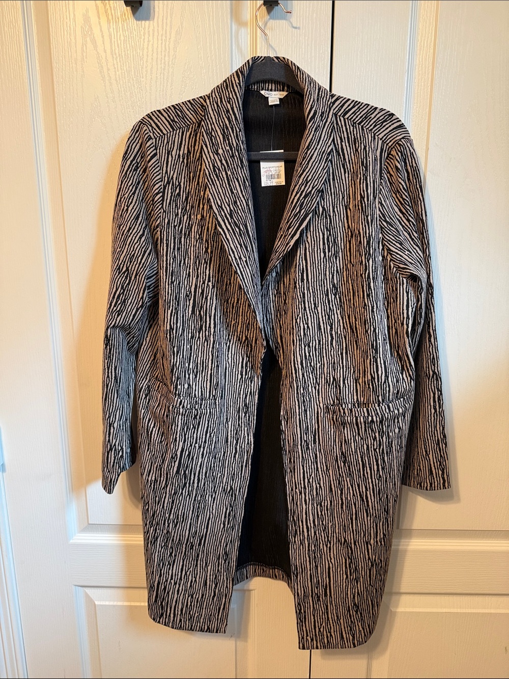 Cato Black and White Patterned Open Front Trench Coat